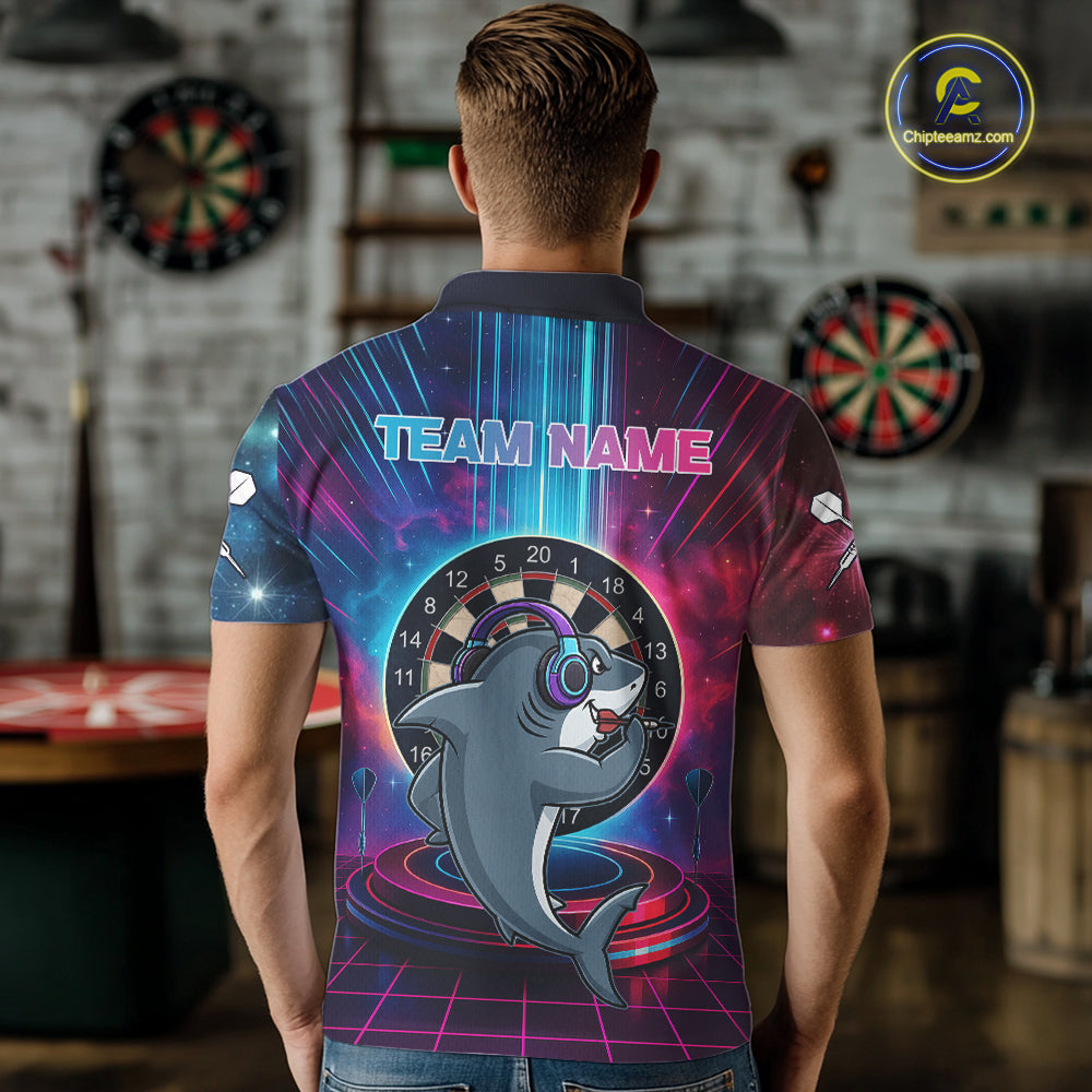 Neon Lightning Blue & Pink Funny Shark Dart Shirts For Men Customized Funny Dart Team Jersey NYN4205