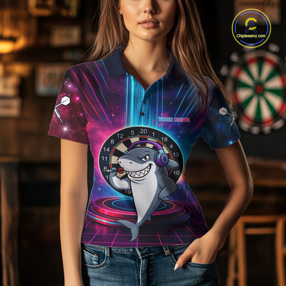 Neon Lightning Blue & Pink Funny Shark Dart Shirts For Women Customized Funny Dart Team Jersey NYN4205