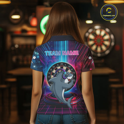 Neon Lightning Blue & Pink Funny Shark Dart Shirts For Women Customized Funny Dart Team Jersey NYN4205
