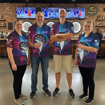 Neon Lightning Blue & Pink Funny Shark Dart Shirts For Men Customized Funny Dart Team Jersey NYN4205