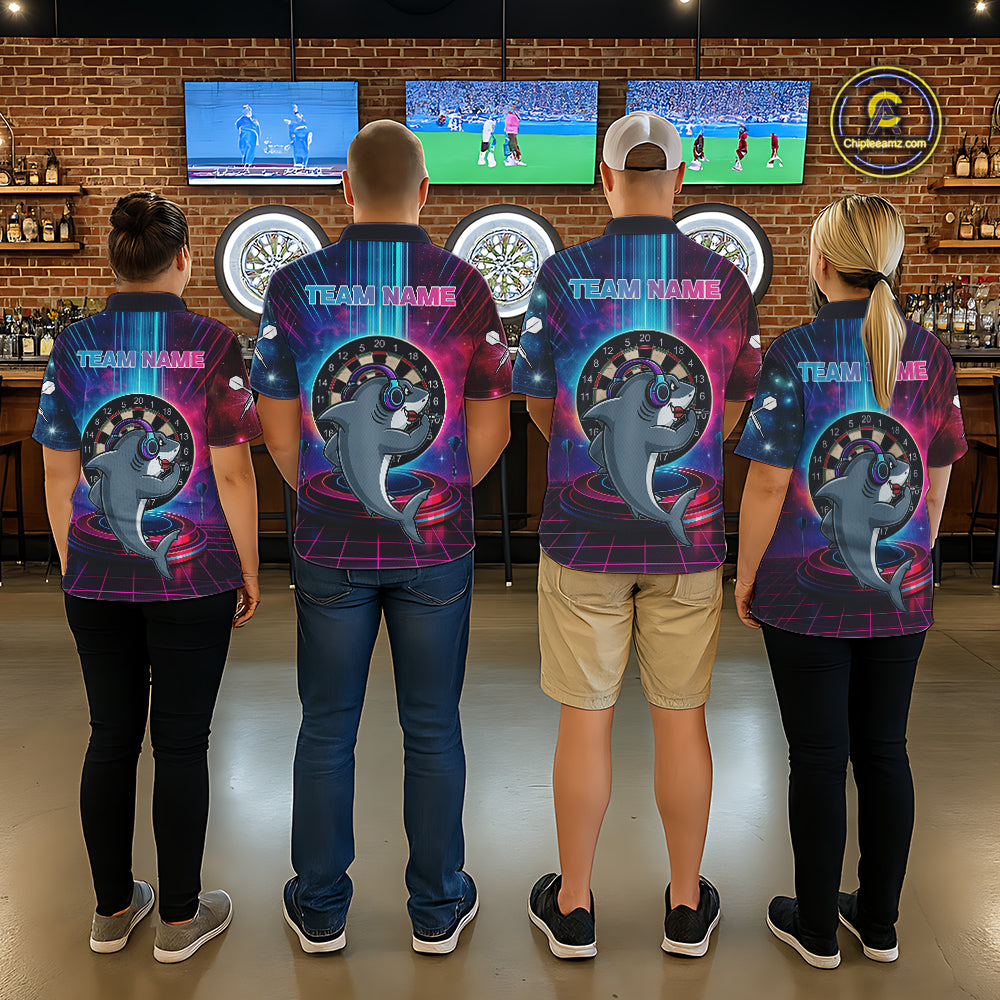 Neon Lightning Blue & Pink Funny Shark Dart Shirts For Men Customized Funny Dart Team Jersey NYN4205