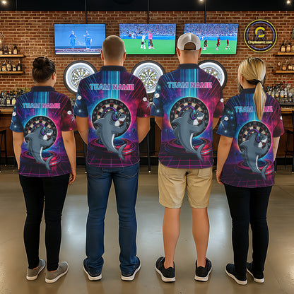 Neon Lightning Blue & Pink Funny Shark Dart Shirts For Men Customized Funny Dart Team Jersey NYN4205