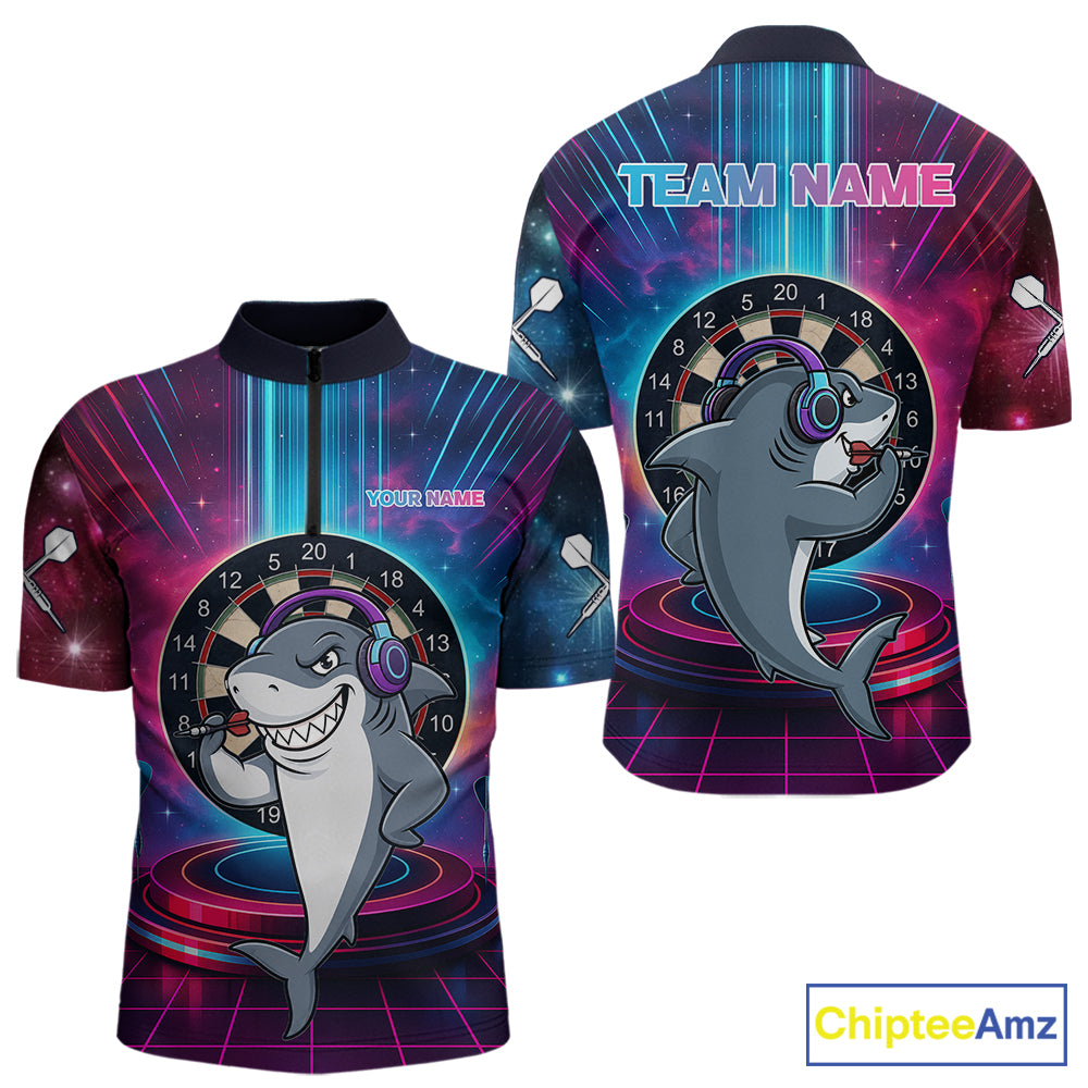 Neon Lightning Blue & Pink Funny Shark Dart Shirts For Men Customized Funny Dart Team Jersey NYN4205
