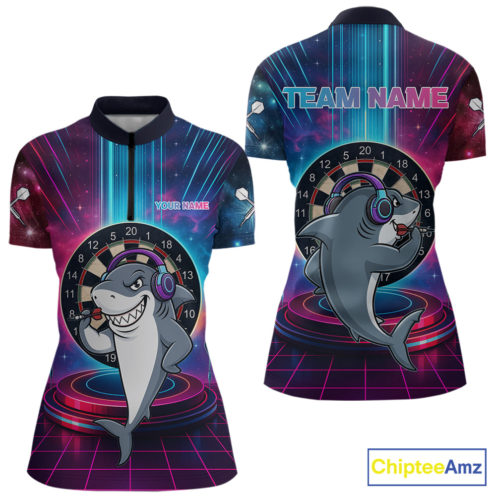 Neon Lightning Blue & Pink Funny Shark Dart Shirts For Women Customized Funny Dart Team Jersey NYN4205