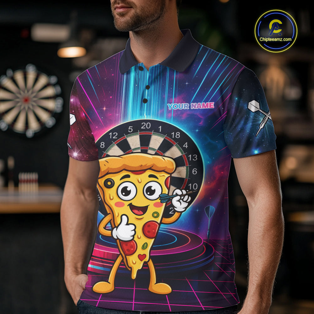 Neon Lightning Blue & Pink Funny Slice Pizza Dart Shirts For Men Customized Funny Dart Team Jersey NYN4206