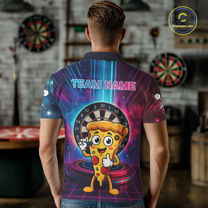 Neon Lightning Blue & Pink Funny Slice Pizza Dart Shirts For Men Customized Funny Dart Team Jersey NYN4206