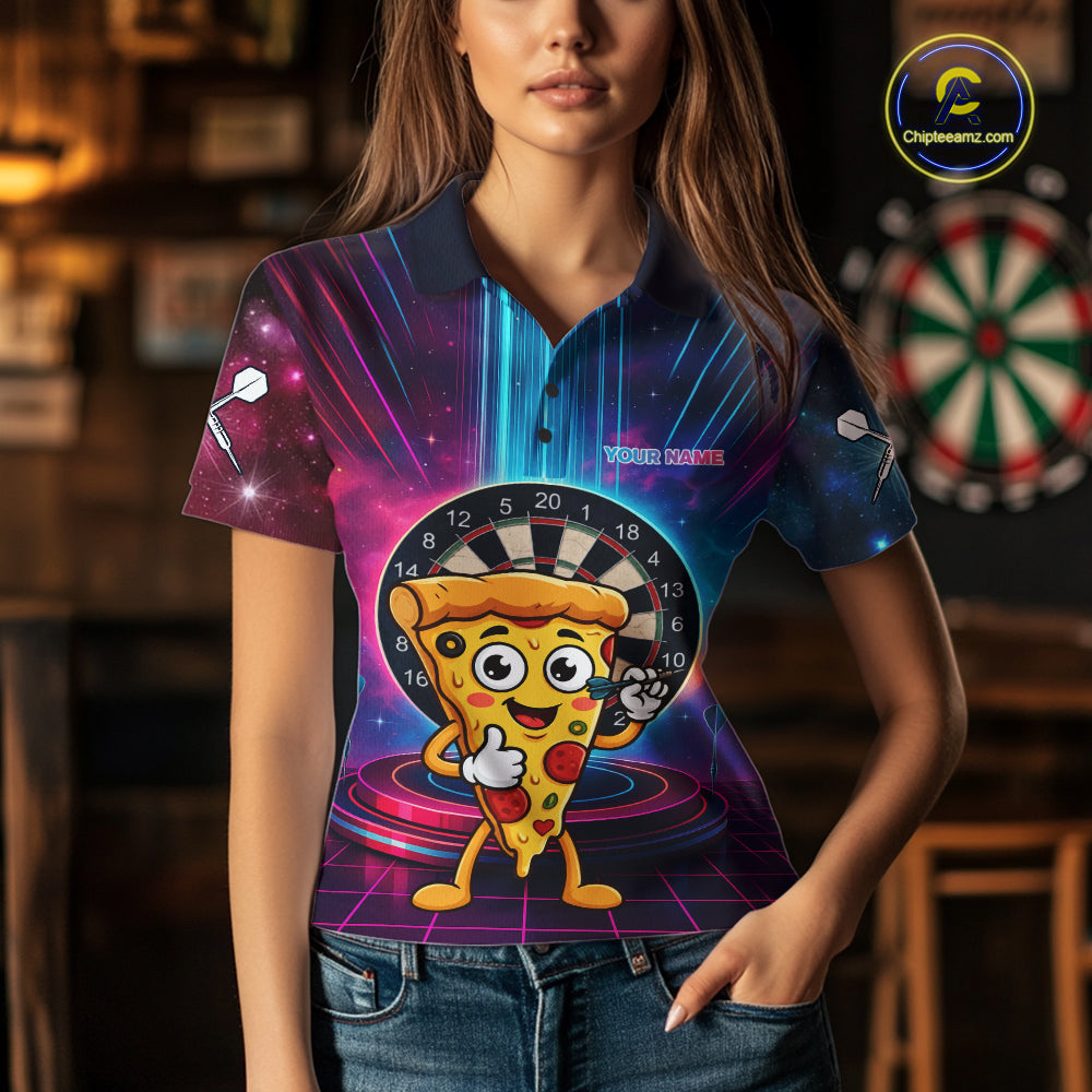 Neon Lightning Blue & Pink Funny Slice Pizza Dart Shirts For Women Customized Funny Dart Team Jersey NYN4206