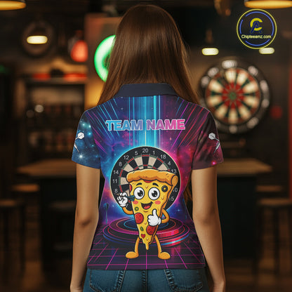 Neon Lightning Blue & Pink Funny Slice Pizza Dart Shirts For Women Customized Funny Dart Team Jersey NYN4206