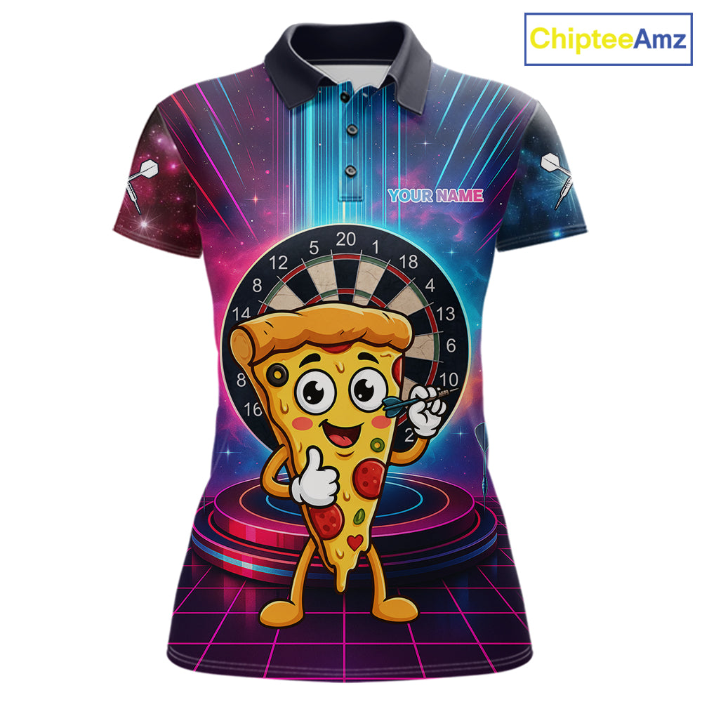 Neon Lightning Blue & Pink Funny Slice Pizza Dart Shirts For Women Customized Funny Dart Team Jersey NYN4206