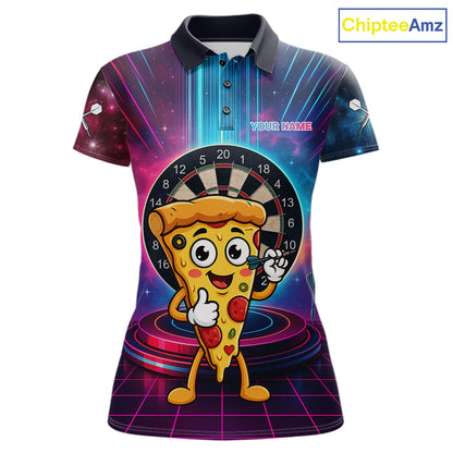 Neon Lightning Blue & Pink Funny Slice Pizza Dart Shirts For Women Customized Funny Dart Team Jersey NYN4206