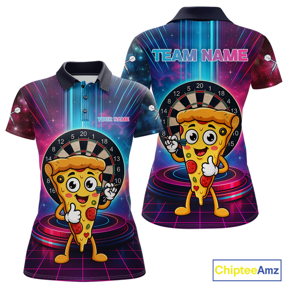 Neon Lightning Blue & Pink Funny Slice Pizza Dart Shirts For Women Customized Funny Dart Team Jersey NYN4206
