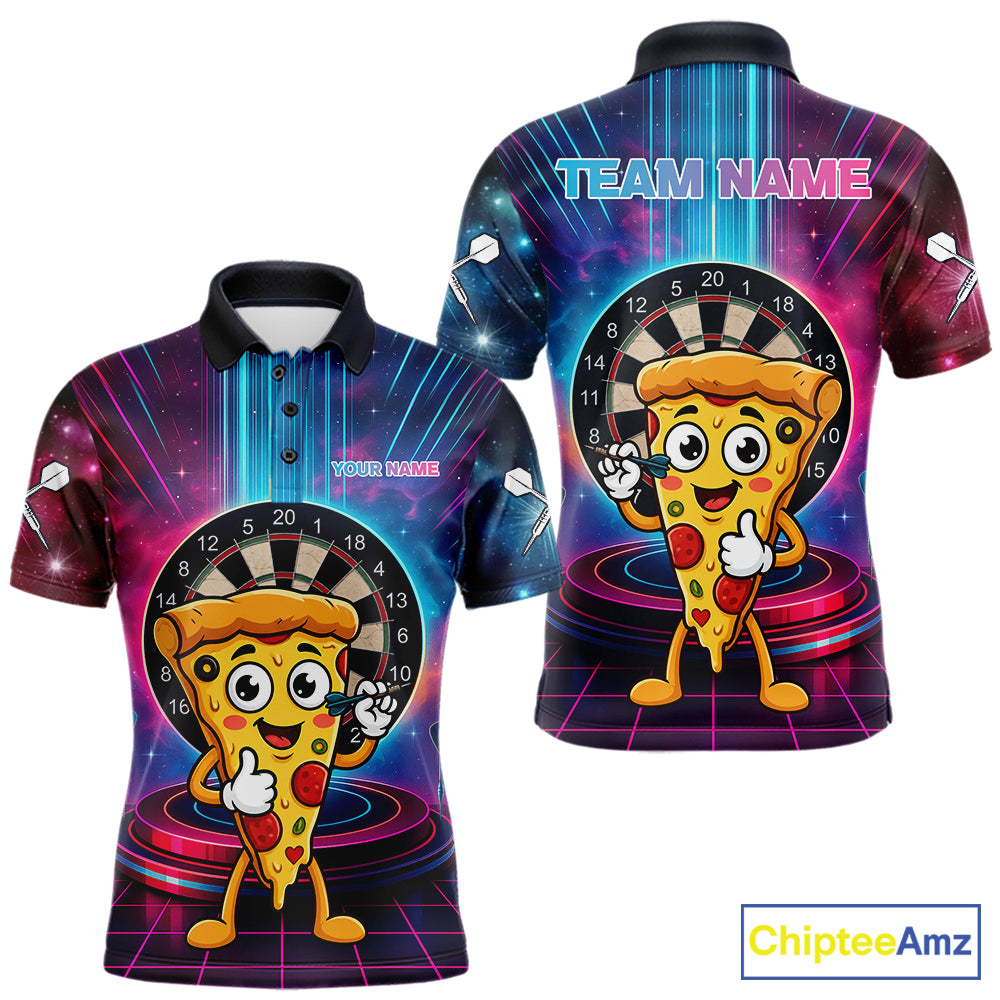 Neon Lightning Blue & Pink Funny Slice Pizza Dart Shirts For Men Customized Funny Dart Team Jersey NYN4206