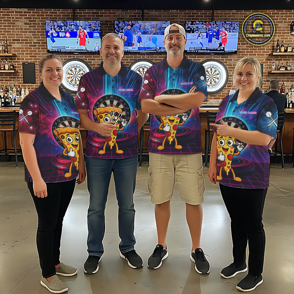 Neon Lightning Blue & Pink Funny Slice Pizza Dart Shirts For Women Customized Funny Dart Team Jersey NYN4206