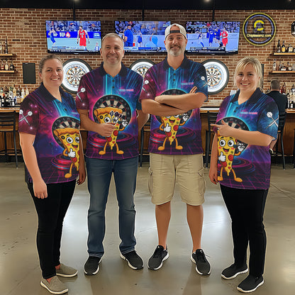 Neon Lightning Blue & Pink Funny Slice Pizza Dart Shirts For Women Customized Funny Dart Team Jersey NYN4206