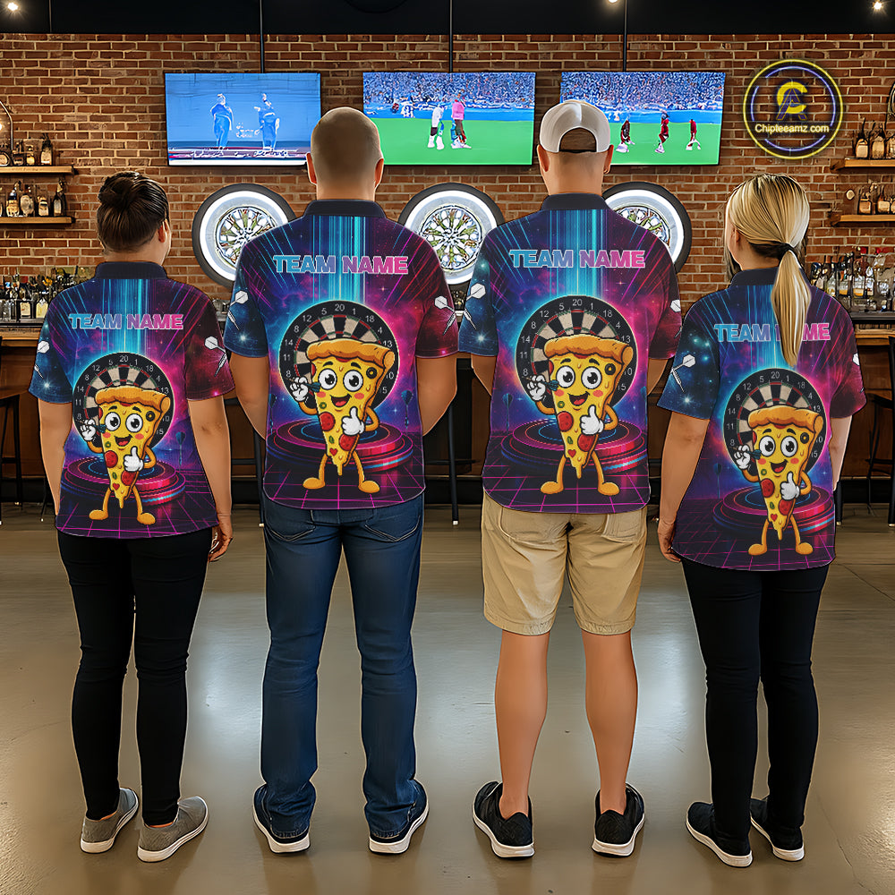 Neon Lightning Blue & Pink Funny Slice Pizza Dart Shirts For Women Customized Funny Dart Team Jersey NYN4206