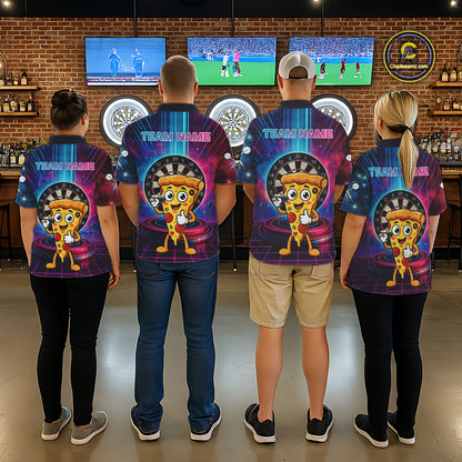Neon Lightning Blue & Pink Funny Slice Pizza Dart Shirts For Women Customized Funny Dart Team Jersey NYN4206