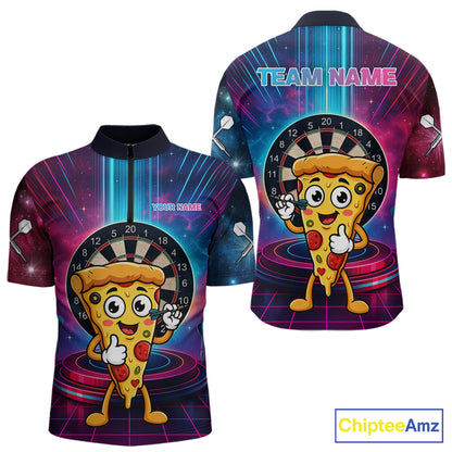Neon Lightning Blue & Pink Funny Slice Pizza Dart Shirts For Men Customized Funny Dart Team Jersey NYN4206