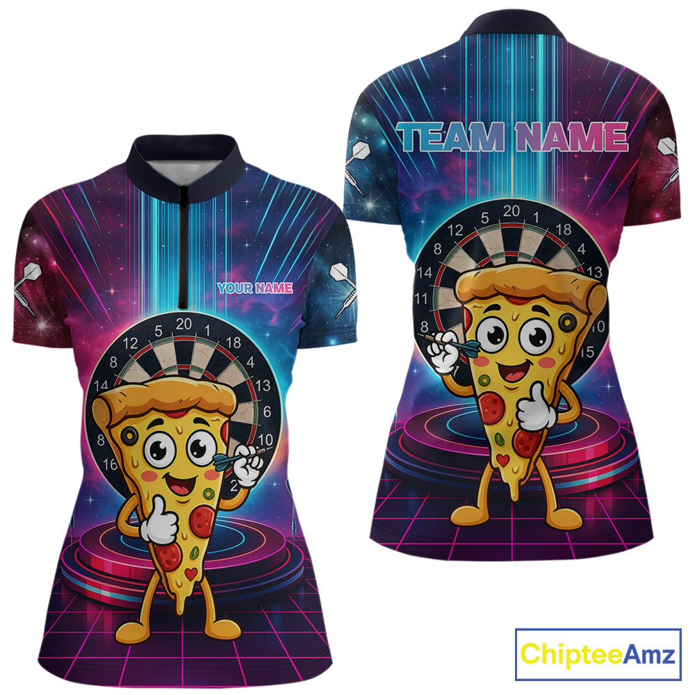 Neon Lightning Blue & Pink Funny Slice Pizza Dart Shirts For Women Customized Funny Dart Team Jersey NYN4206