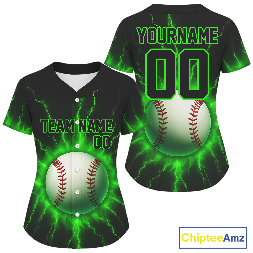 Custom Black And Lightning Green Baseball Ball Shirt For Women Baseball Tournament Jerseys NYN1506