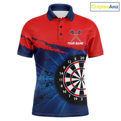 Red Navy Cool Rooster Darts Polo 1/4 Zip Shirt For Men Custom Splatter Funny Darts Tournament Jersey NYN4955