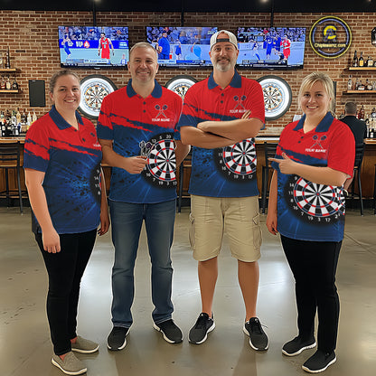 Red Navy Cool Rooster Darts Polo 1/4 Zip Shirt For Men Custom Splatter Funny Darts Tournament Jersey NYN4955