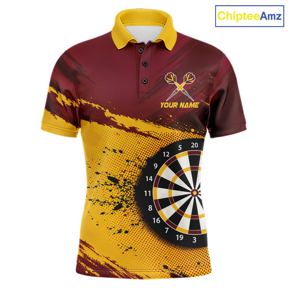 Tiger Splatter Darts Polo 1/4 Zip Shirt For Men Custom Maroon & Yellow Darts Jersey Darts Team Gift NYN4961