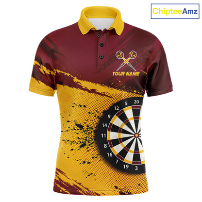 Tiger Splatter Darts Polo 1/4 Zip Shirt For Men Custom Maroon & Yellow Darts Jersey Darts Team Gift NYN4961