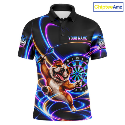 Funny Cute Bulldog Darts Polo 1/4-Zip Shirt Custom Colorful Neon Glow Darts Apparel Gift For Men NYN4962