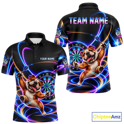 Funny Cute Bulldog Darts Polo 1/4-Zip Shirt Custom Colorful Neon Glow Darts Apparel Gift For Men NYN4962