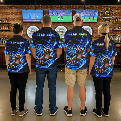 Funny Cute Raccoon Darts Polo 1/4-Zip Shirt Custom Blue Neon Glow Darts Apparel Gift For Women NYN4963
