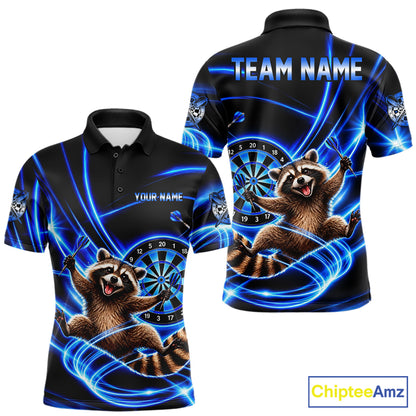 Funny Cute Raccoon Darts Polo 1/4-Zip Shirt Custom Blue Neon Glow Darts Apparel Gift For Men NYN4963