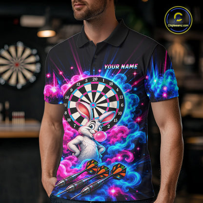 Pink Blue Rabbit Darts Polo 1/4-Zip For Men Personalized Bubble Gum Rabbit Dartboard Darts Team Shirt NYN4965