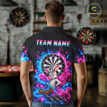 Pink Blue Rabbit Darts Polo 1/4-Zip For Men Personalized Bubble Gum Rabbit Dartboard Darts Team Shirt NYN4965