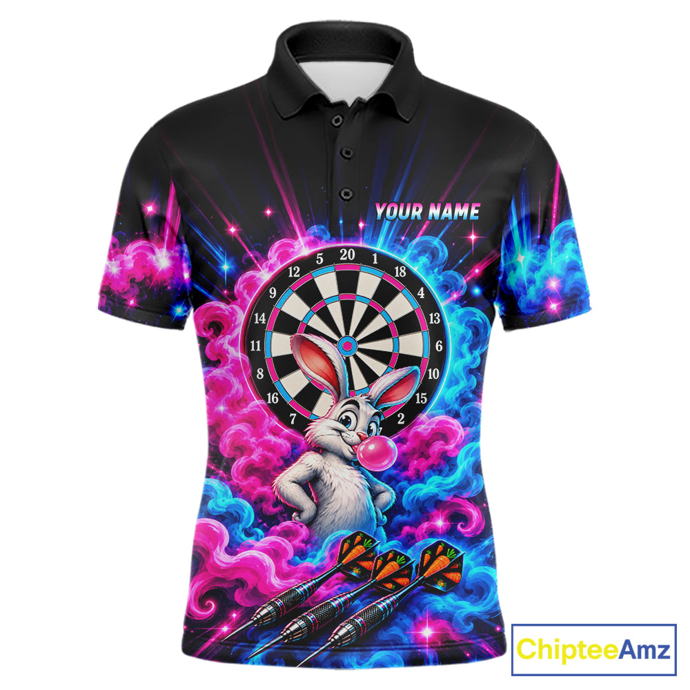 Pink Blue Rabbit Darts Polo 1/4-Zip For Men Personalized Bubble Gum Rabbit Dartboard Darts Team Shirt NYN4965