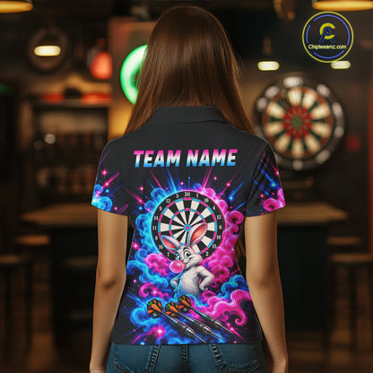 Pink Blue Rabbit Darts Polo 1/4-Zip For Women Personalized Bubble Gum Rabbit Dartboard Darts Team Shirt NYN4965