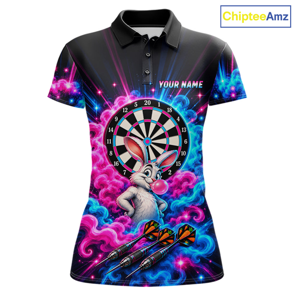 Pink Blue Rabbit Darts Polo 1/4-Zip For Women Personalized Bubble Gum Rabbit Dartboard Darts Team Shirt NYN4965