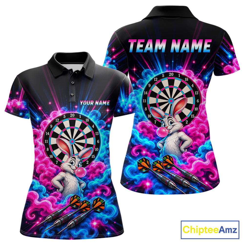 Pink Blue Rabbit Darts Polo 1/4-Zip For Women Personalized Bubble Gum Rabbit Dartboard Darts Team Shirt NYN4965