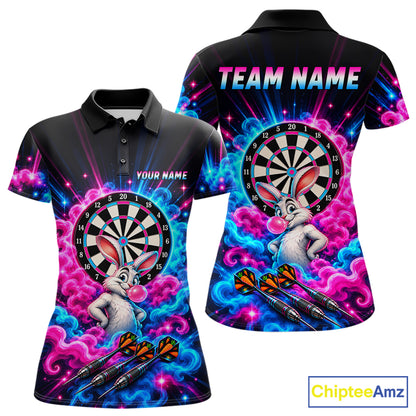 Pink Blue Rabbit Darts Polo 1/4-Zip For Women Personalized Bubble Gum Rabbit Dartboard Darts Team Shirt NYN4965