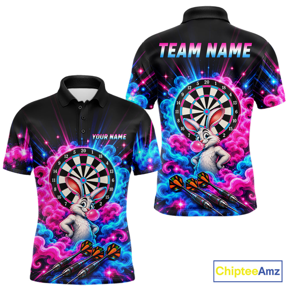 Pink Blue Rabbit Darts Polo 1/4-Zip For Men Personalized Bubble Gum Rabbit Dartboard Darts Team Shirt NYN4965