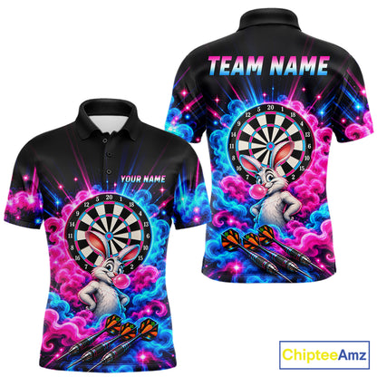 Pink Blue Rabbit Darts Polo 1/4-Zip For Men Personalized Bubble Gum Rabbit Dartboard Darts Team Shirt NYN4965