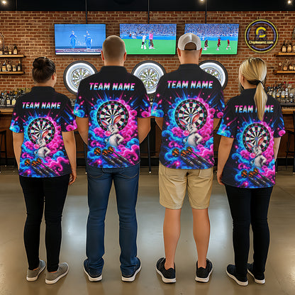 Pink Blue Rabbit Darts Polo 1/4-Zip For Men Personalized Bubble Gum Rabbit Dartboard Darts Team Shirt NYN4965