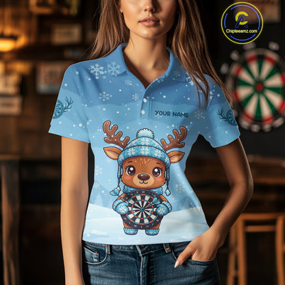 Reindeer Snowflakes Darts Shirt Custom Women Polo Dart Jerseys Funny Xmas Dart Jerseys NYN2043