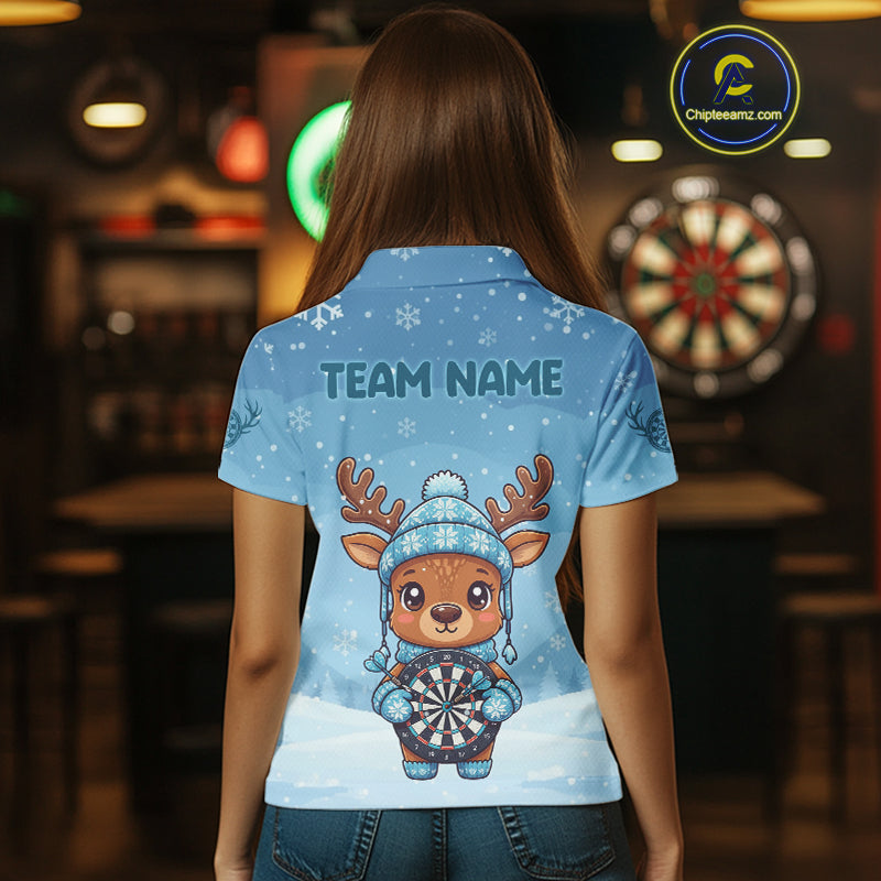 Reindeer Snowflakes Darts Shirt Custom Women Polo Dart Jerseys Funny Xmas Dart Jerseys NYN2043