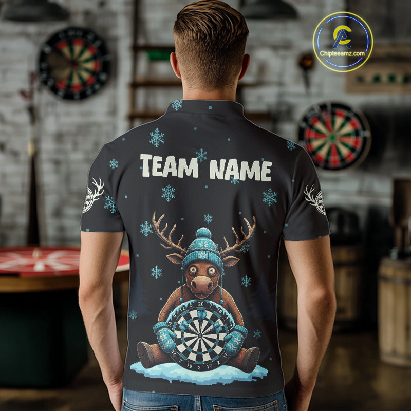 Custom Blue Snowflake Reindeer Ice Dartboard Men Polo Dart Jerseys Dart Gifts NYN2044