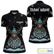 Load image into Gallery viewer, Custom Blue Snowflake Reindeer Ice Dartboard Women 1/4-Zip Dart Jerseys Dart Gifts NYN2044