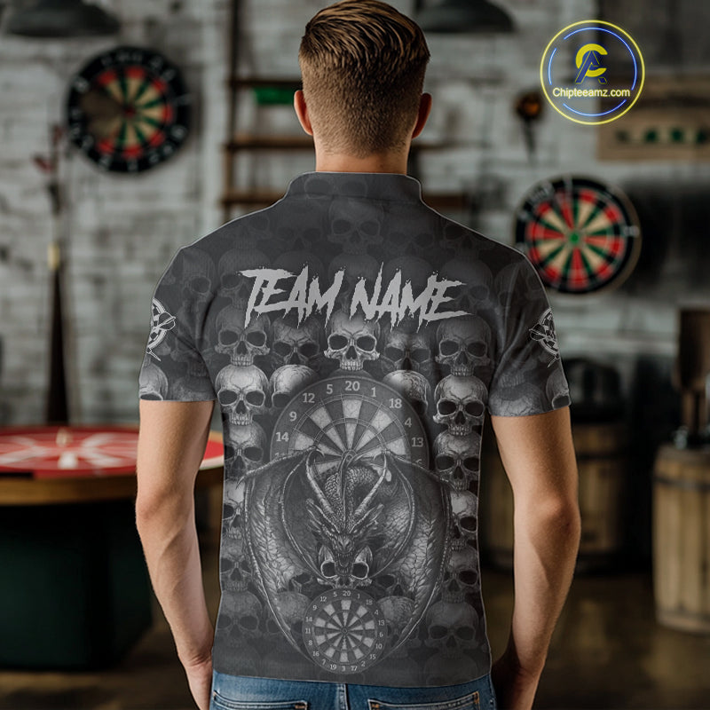 Grey Skull Pattern Dragon Darts League Shirt Custom Retro Skull Men Darts Polo Jersey NYN2049