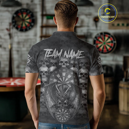 Grey Skull Pattern Dragon Darts League Shirt Custom Retro Skull Men Darts Polo Jersey NYN2049