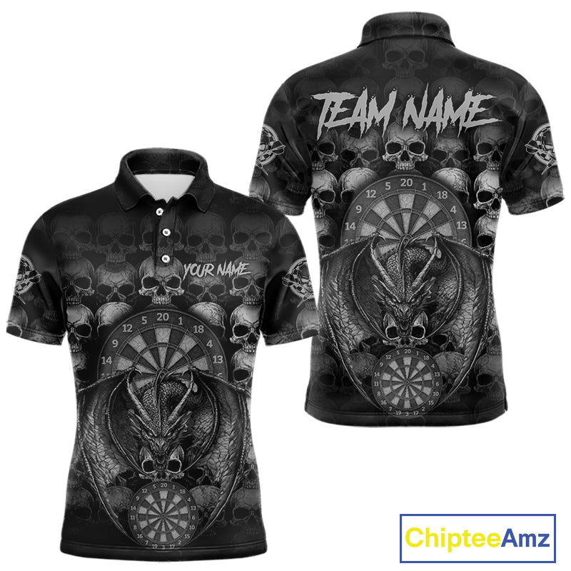 Grey Skull Pattern Dragon Darts League Shirt Custom Retro Skull Men Darts Polo Jersey NYN2049