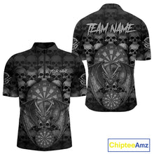Load image into Gallery viewer, Grey Skull Pattern Dragon Darts League Shirt Custom Retro Skull Men Darts 1/4-Zip Jersey NYN2049
