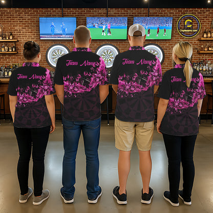 Black And Pink Flowers Smoke Butterflies Custom Women Darts Quarter-Zip Shirts Dart Team Jerseys NYN2261